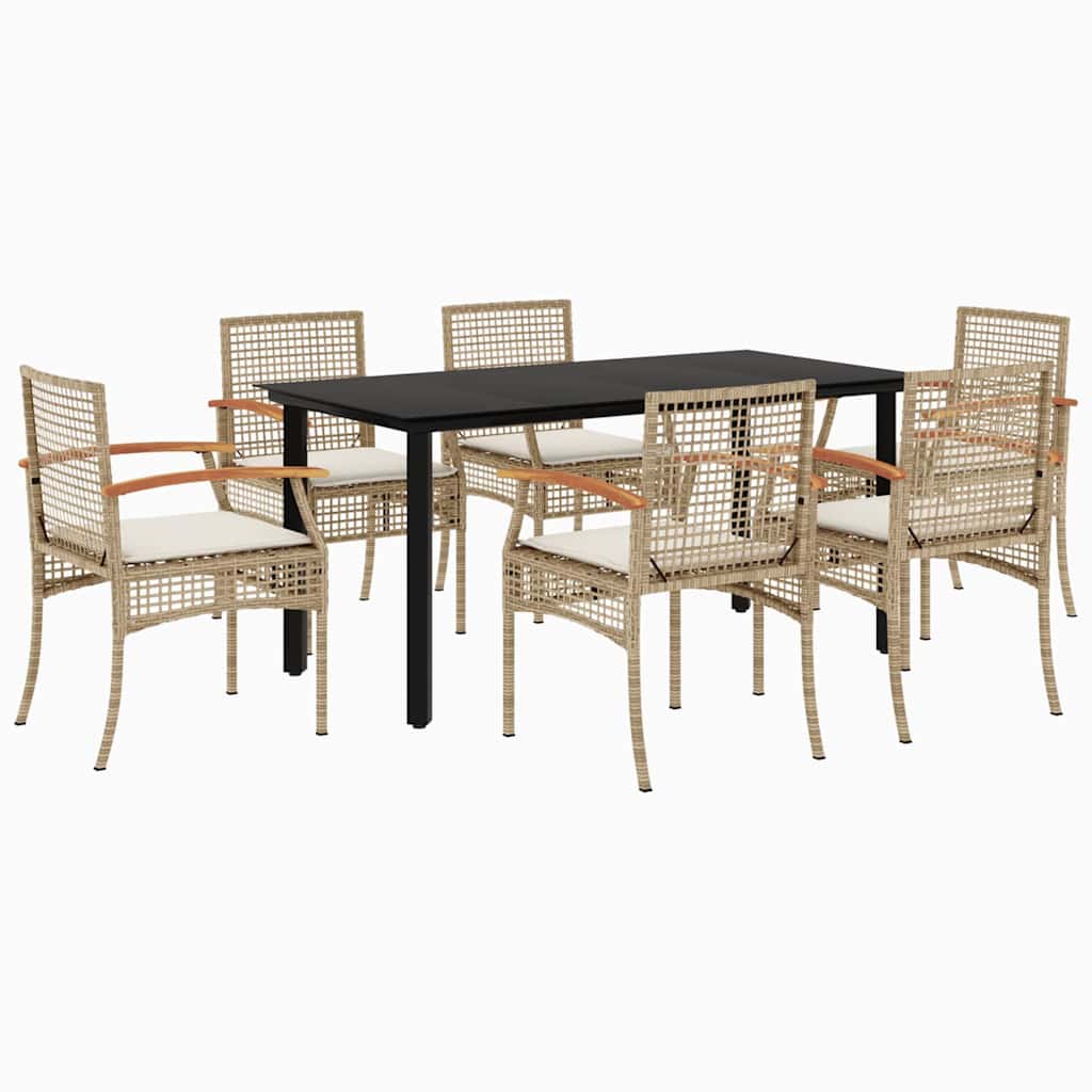spisebordssæt til haven 7 dele med hynder polyrattan beige