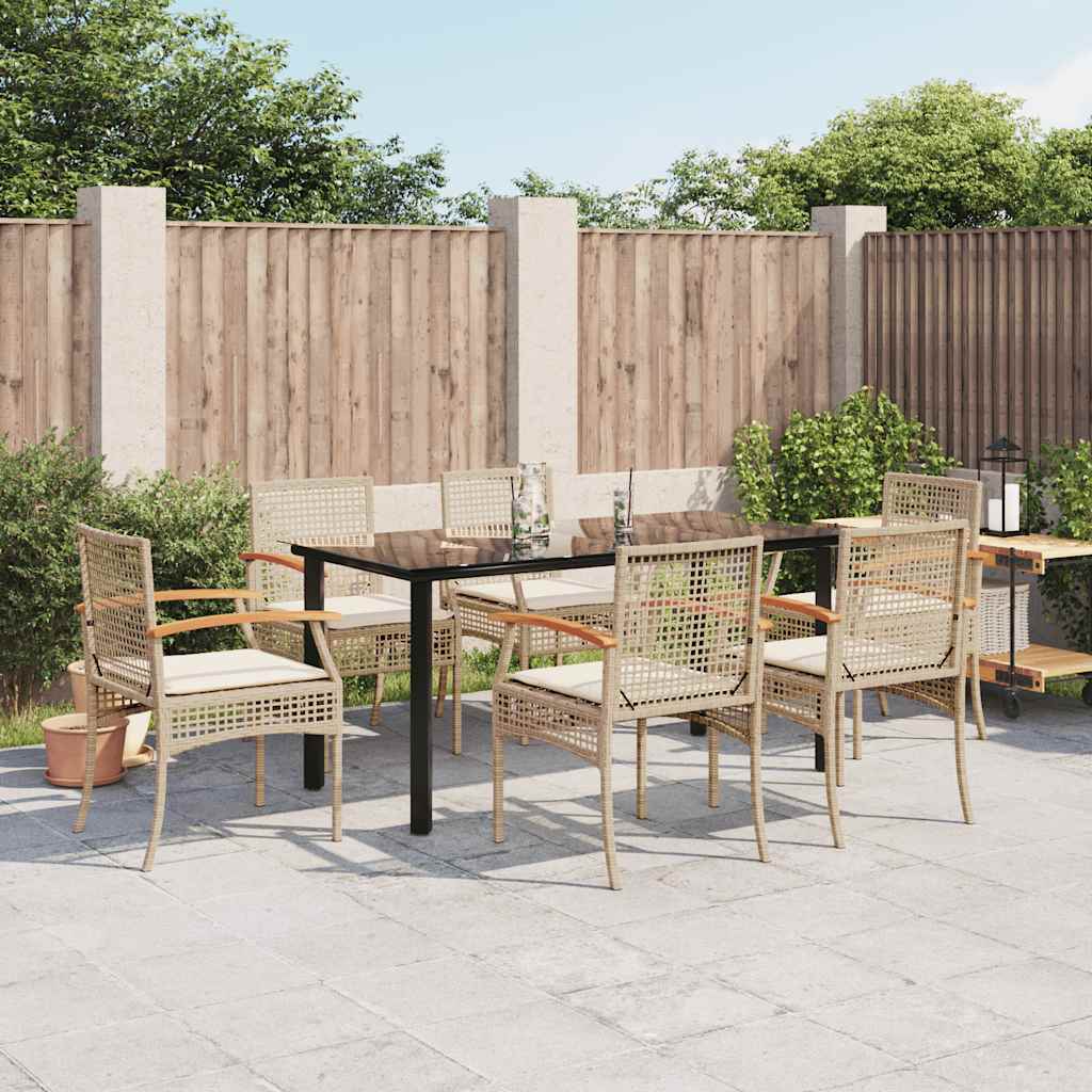 spisebordssæt til haven 7 dele med hynder polyrattan beige