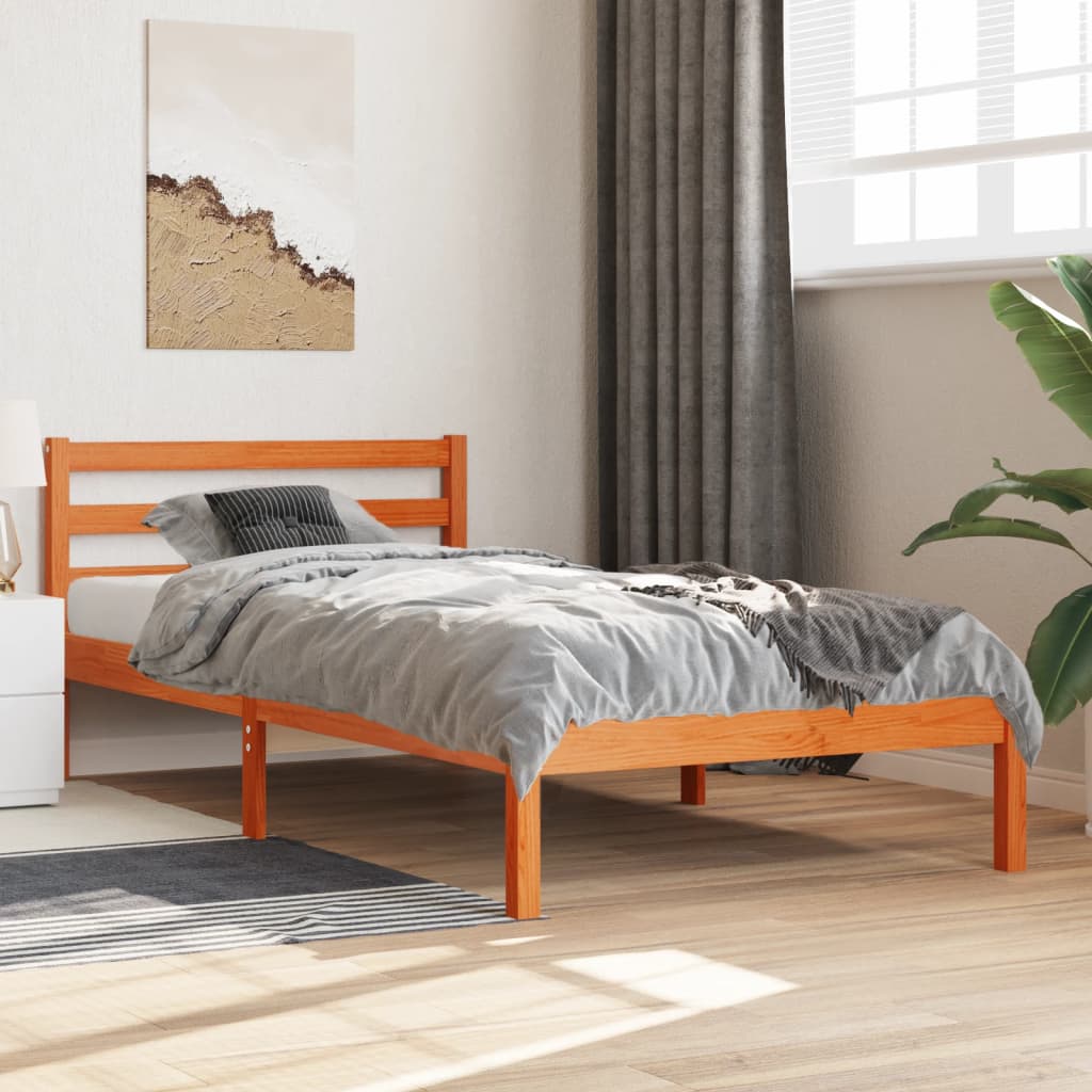 sengeramme uden madras 75x190 cm massivt fyrretræ gyldenbrun