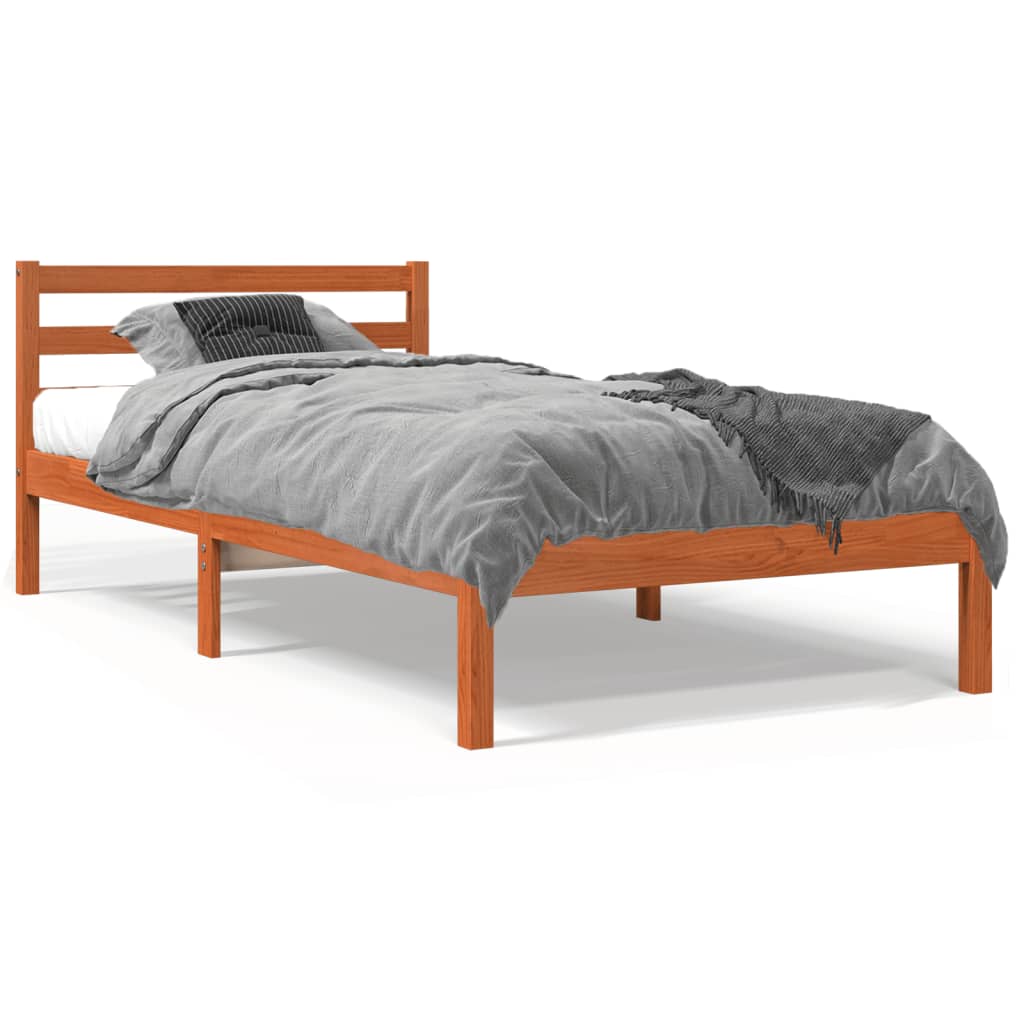 sengeramme uden madras 90x190 cm massivt fyrretræ gyldenbrun