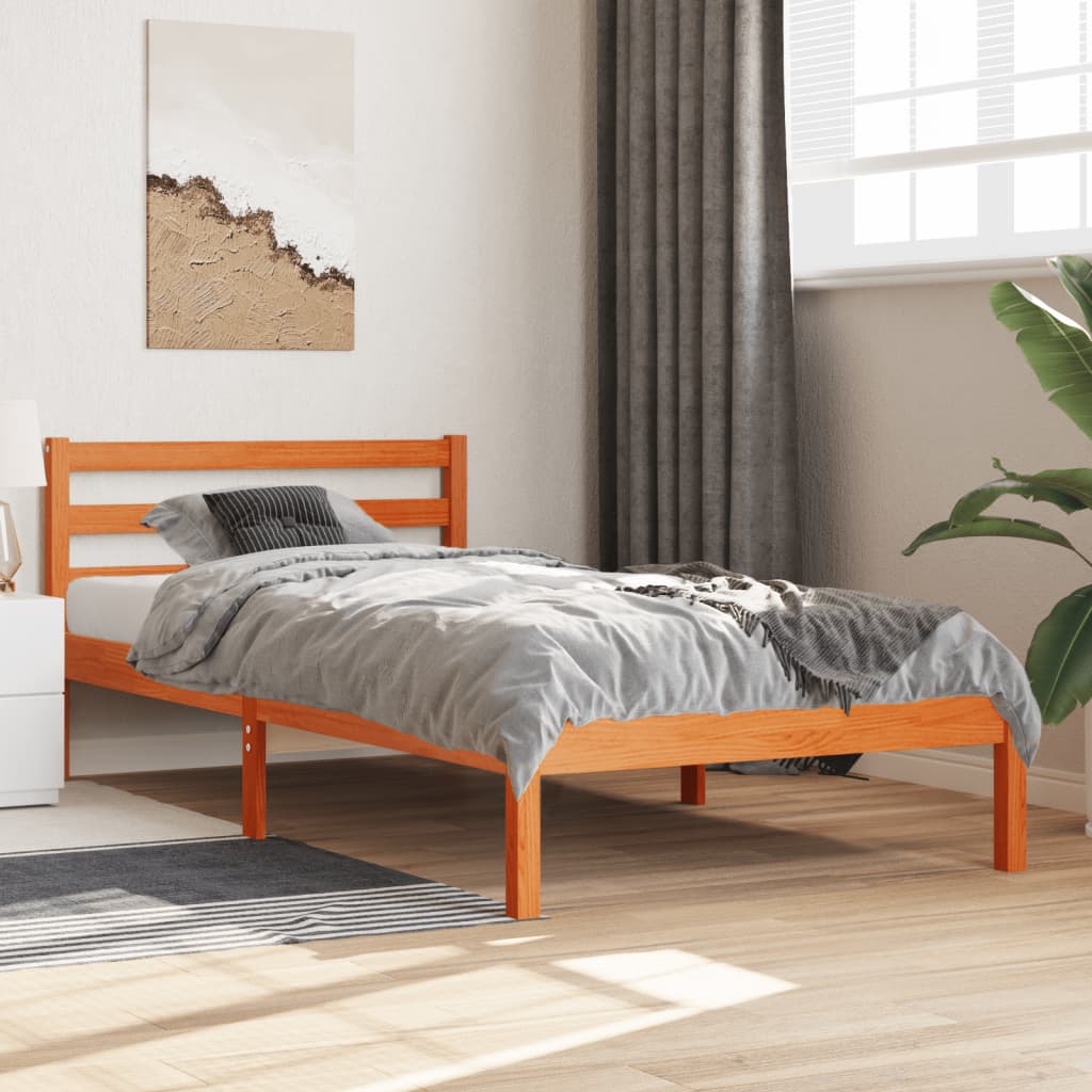 sengeramme uden madras 90x190 cm massivt fyrretræ gyldenbrun