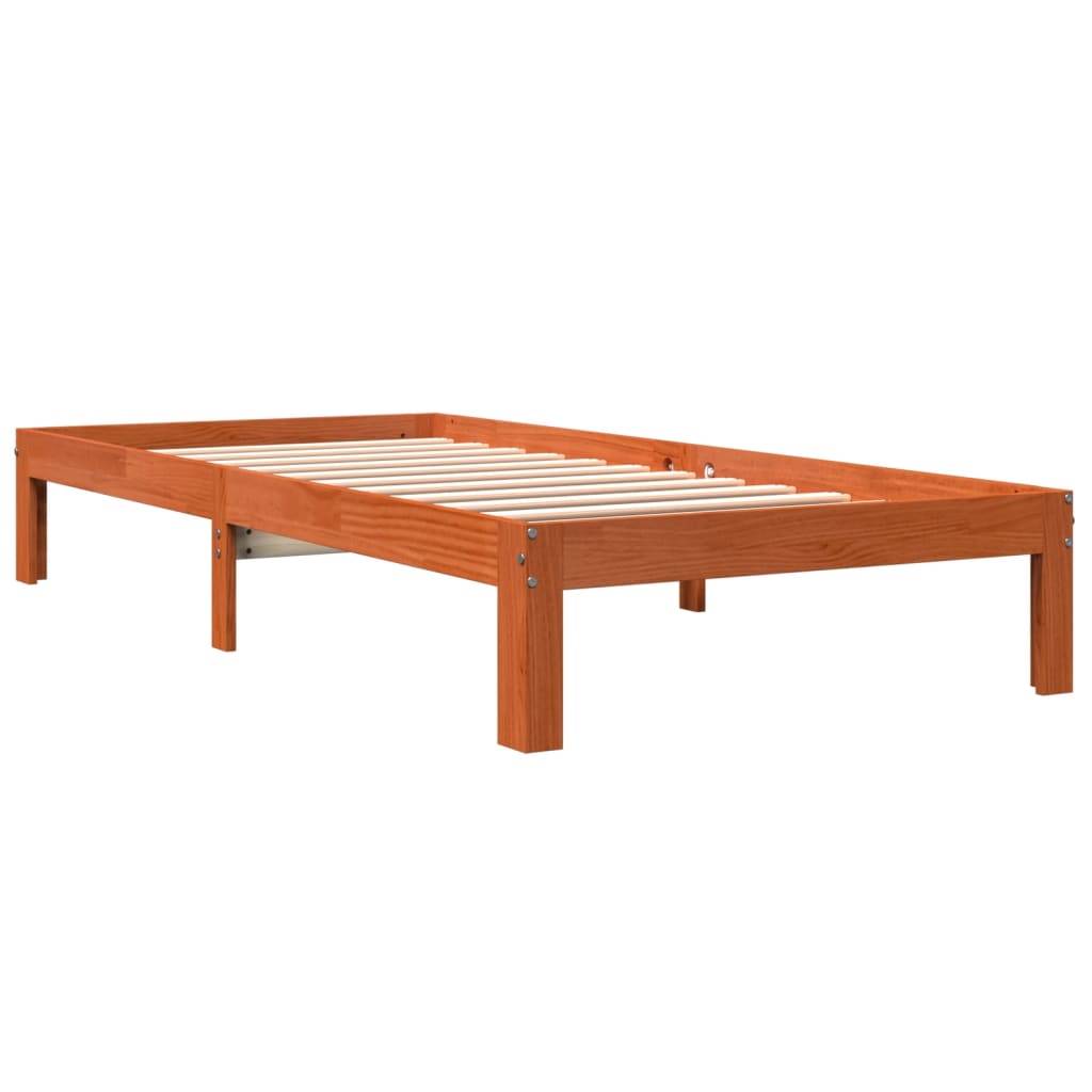 sengeramme uden madras 75x190 cm massivt fyrretræ gyldenbrun