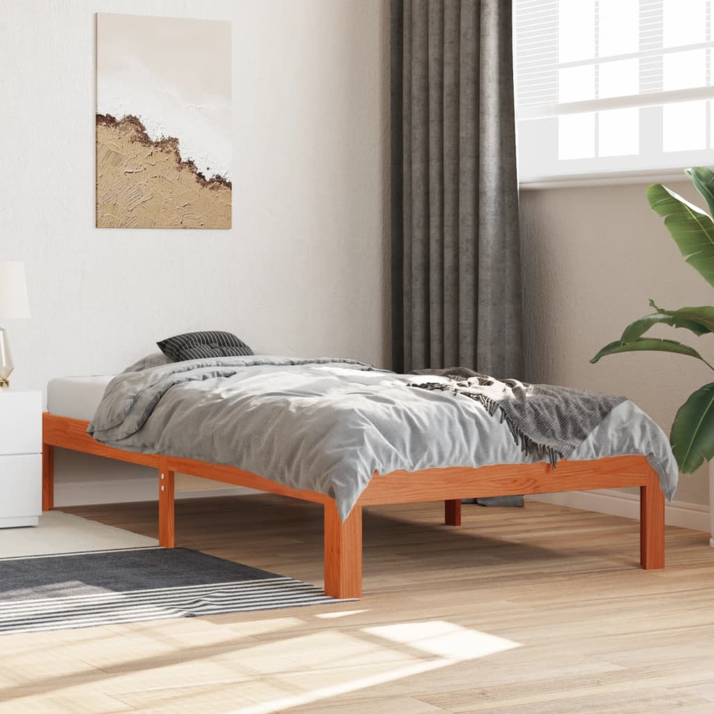 sengeramme uden madras 75x190 cm massivt fyrretræ gyldenbrun