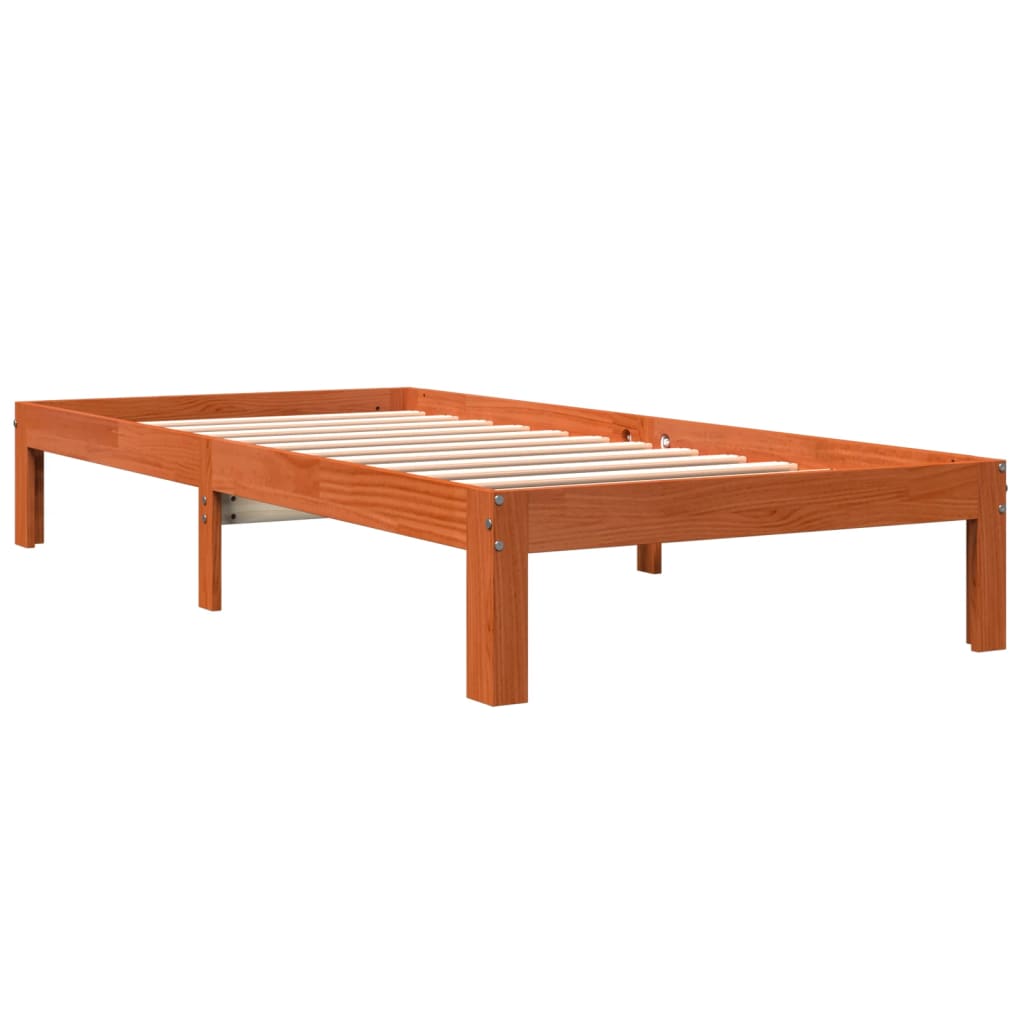 sengeramme uden madras 90x190 cm massivt fyrretræ gyldenbrun