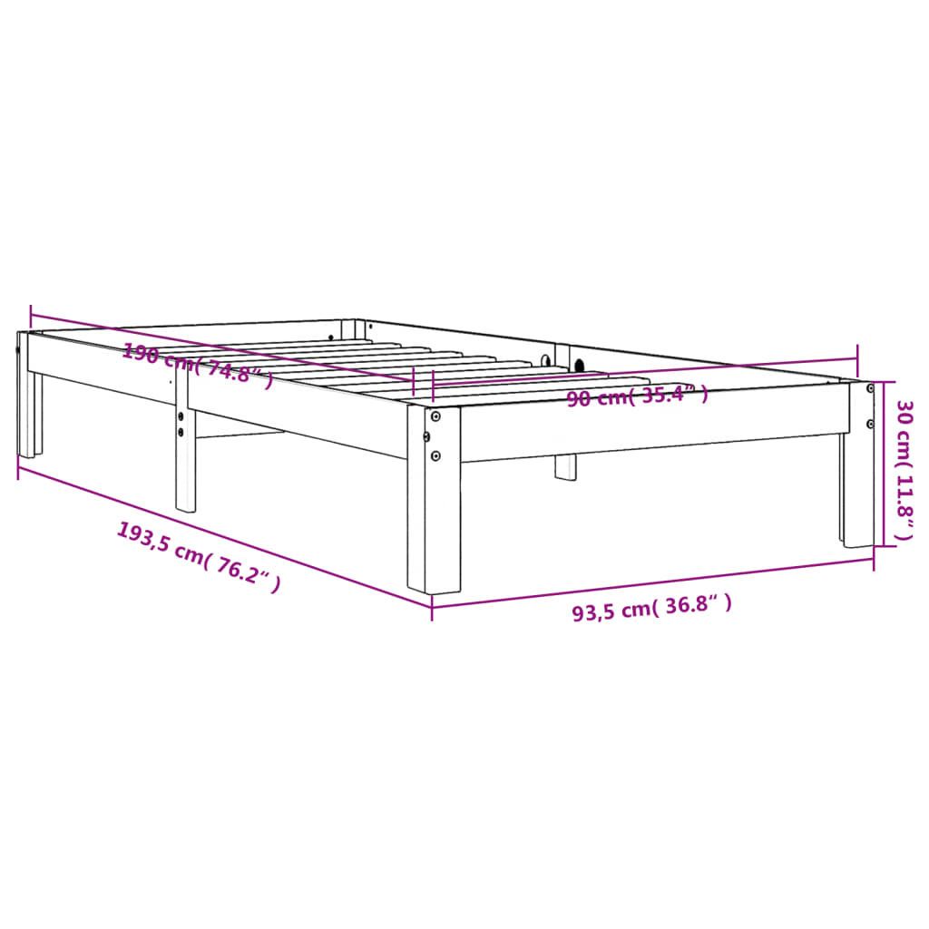 sengeramme uden madras 90x190 cm massivt fyrretræ gyldenbrun