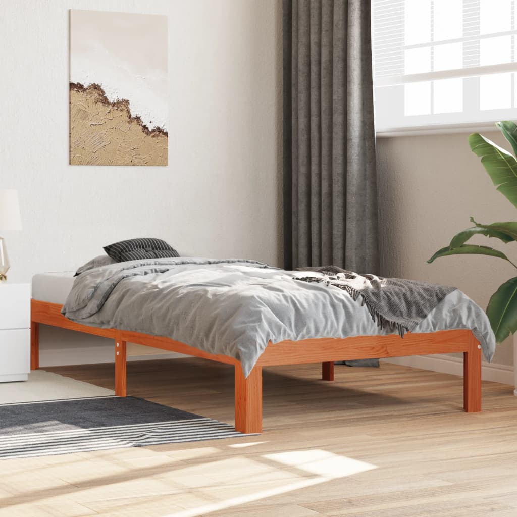sengeramme uden madras 90x190 cm massivt fyrretræ gyldenbrun