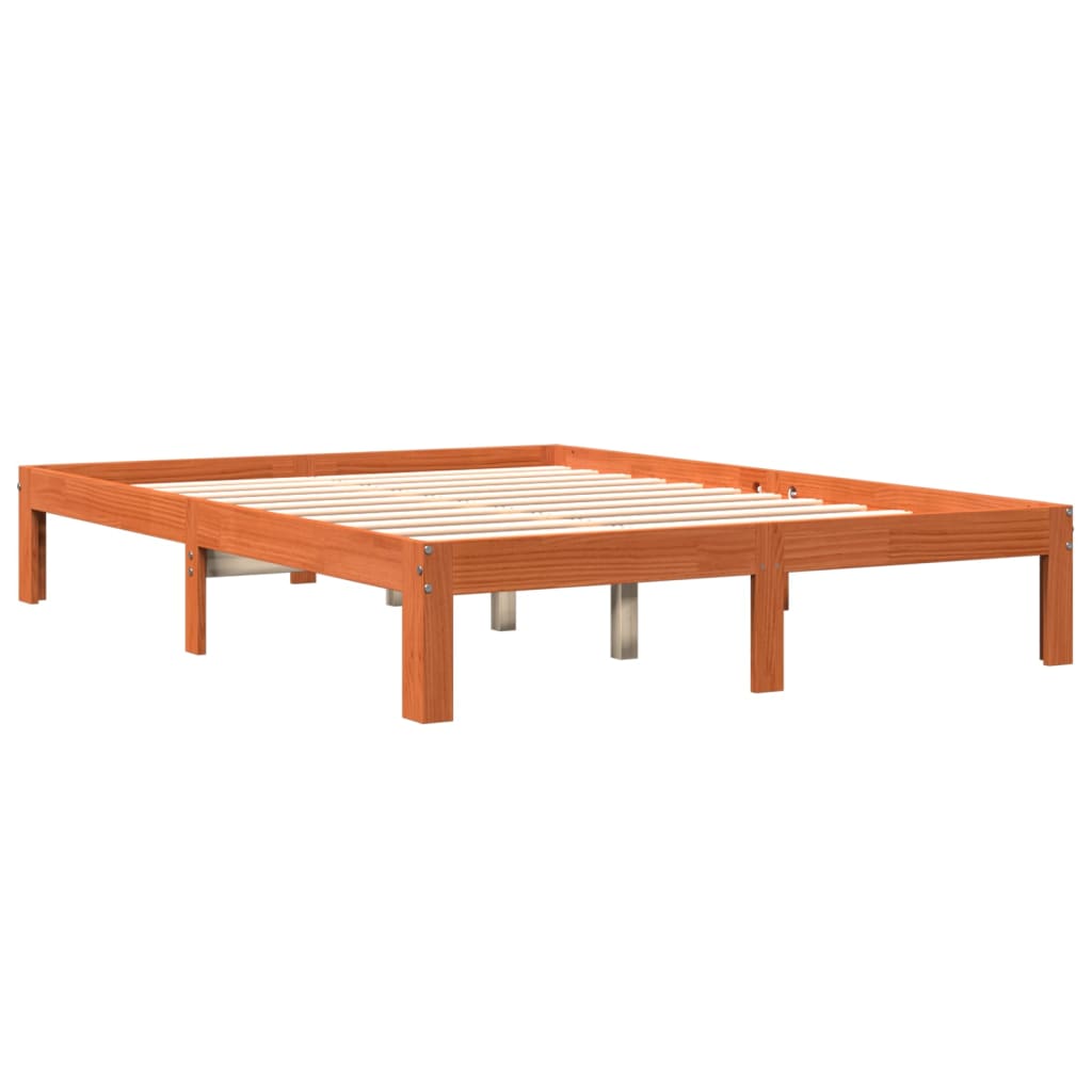 sengeramme uden madras 135x190 cm massivt fyrretræ brun