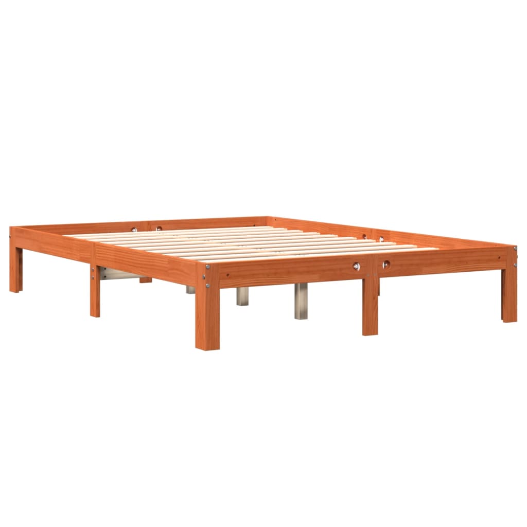sengeramme uden madras 135x190 cm massivt fyrretræ brun