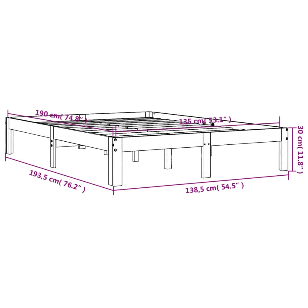 sengeramme uden madras 135x190 cm massivt fyrretræ brun