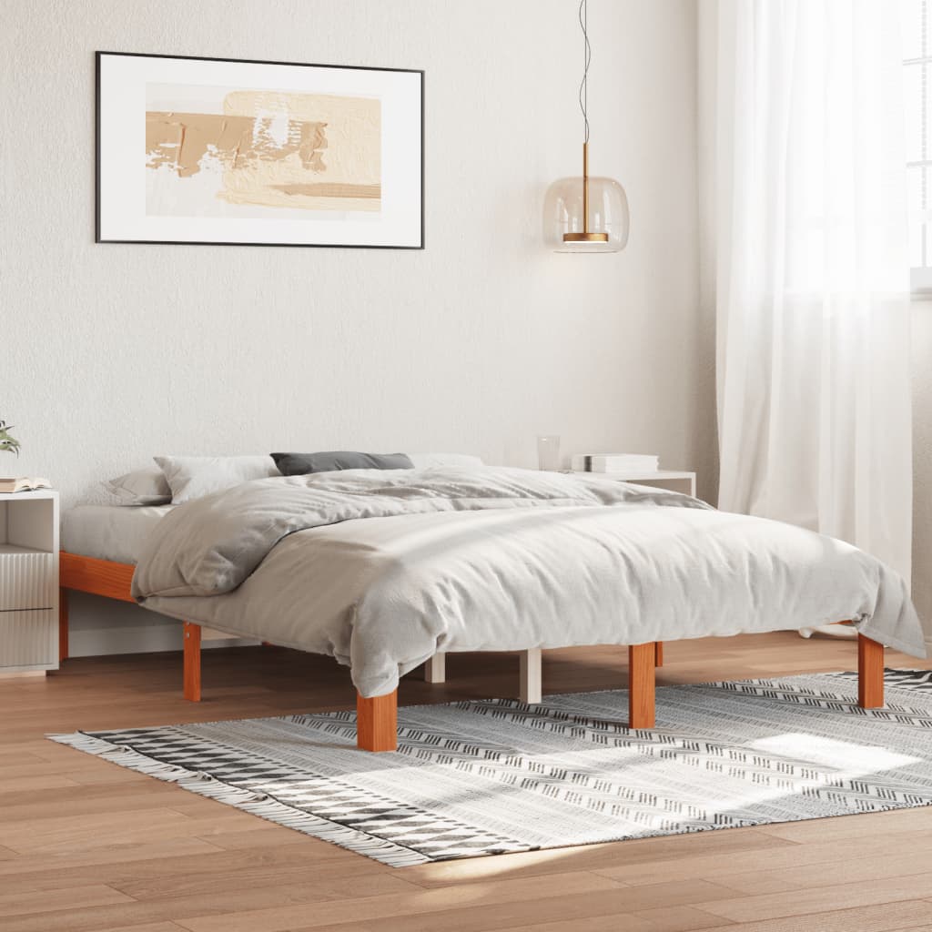 sengeramme uden madras 135x190 cm massivt fyrretræ brun