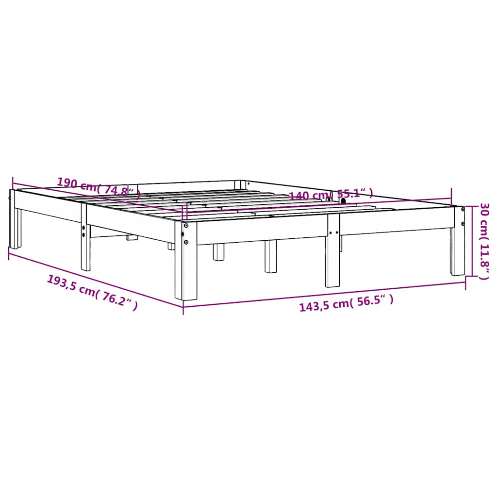 sengeramme uden madras 140x190 cm massivt fyrretræ gyldenbrun