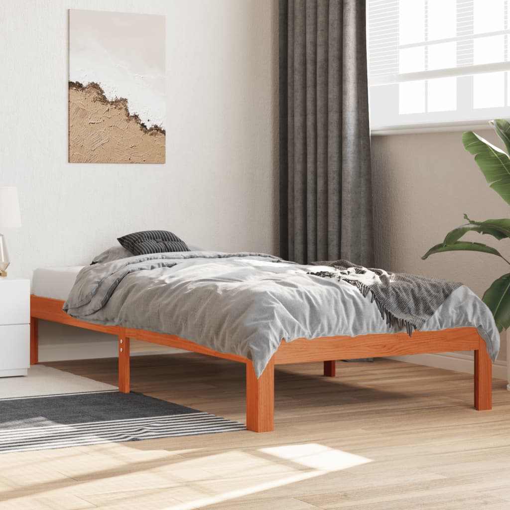 sengeramme uden madras 100x200 cm massivt fyrretræ gyldenbrun