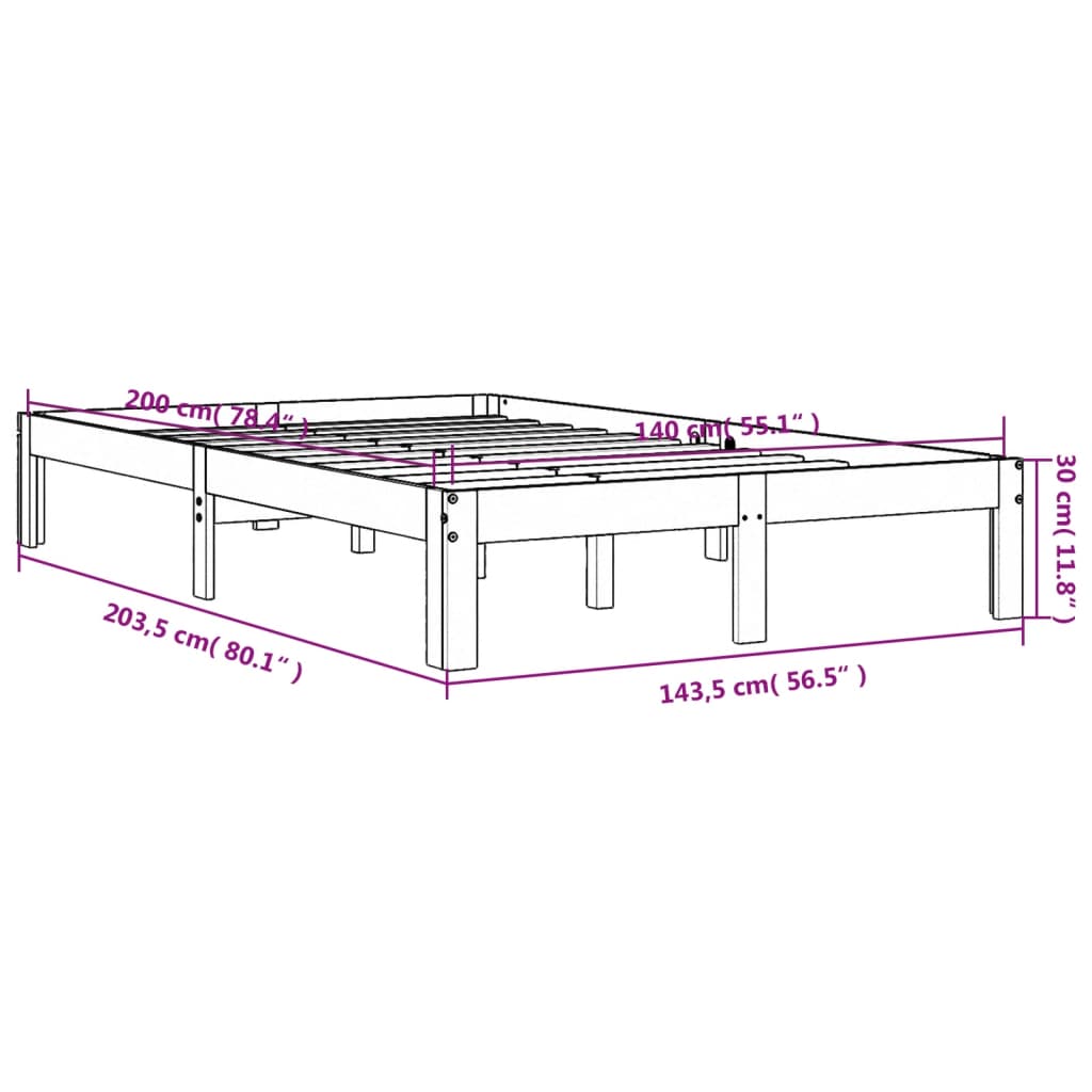 sengeramme uden madras 140x200 cm massivt fyr gyldenbrun