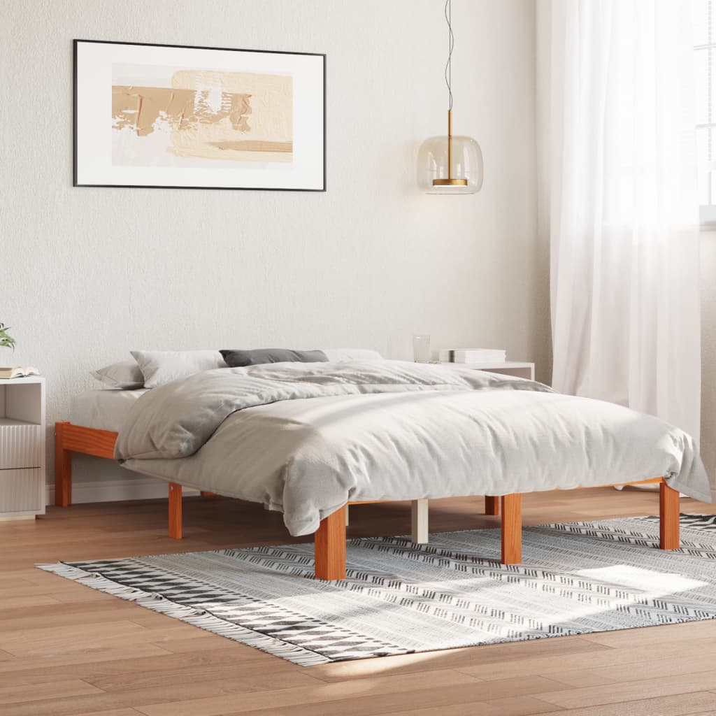 sengeramme uden madras 140x200 cm massivt fyr gyldenbrun