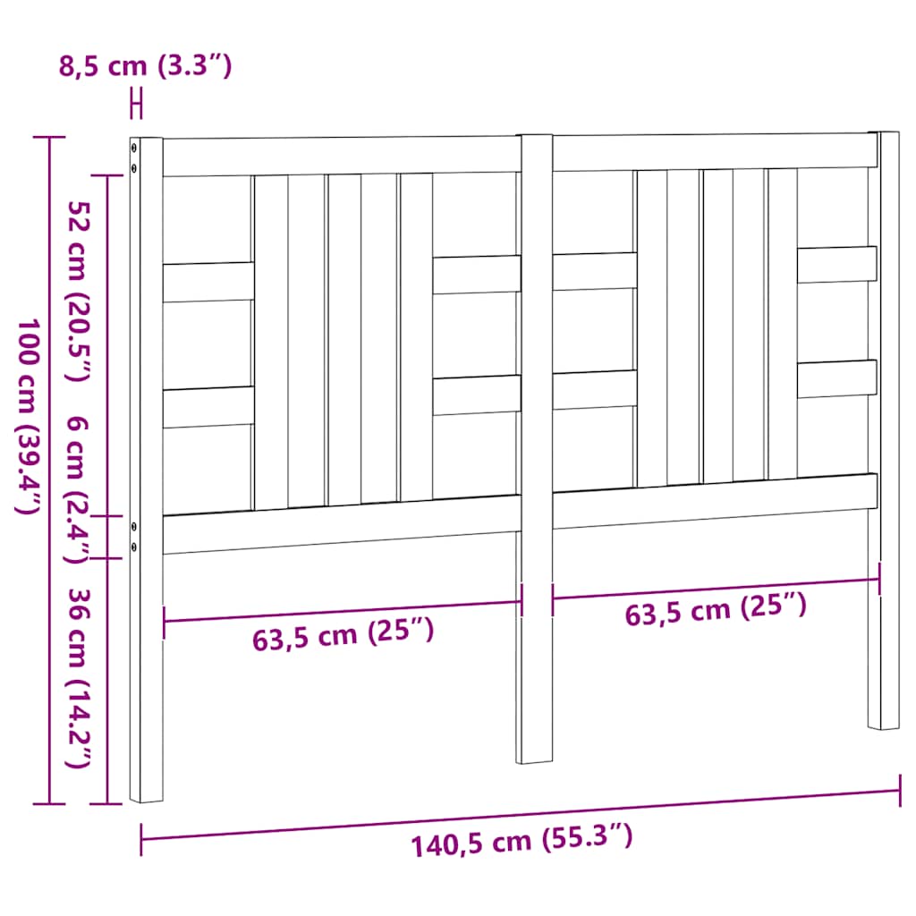 sengegavl 135 cm massivt fyrretræ gyldenbrun