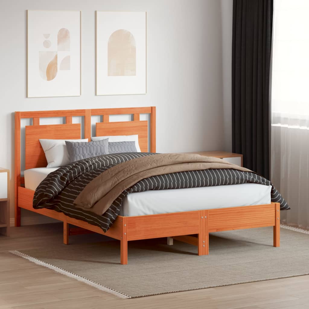 sengegavl 135 cm massivt fyrretræ gyldenbrun