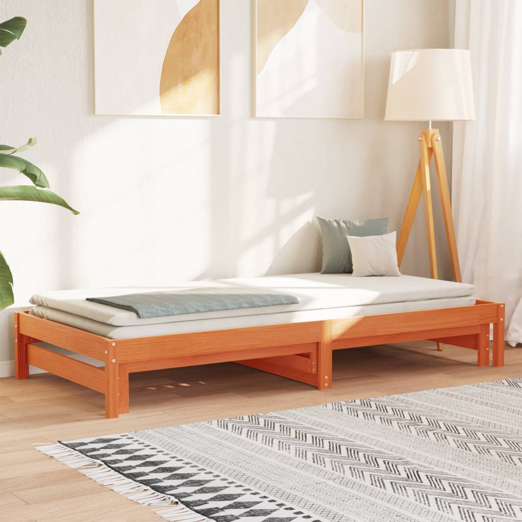 daybed med udtræk 90x190 cm massivt fyrretræ gyldenbrun