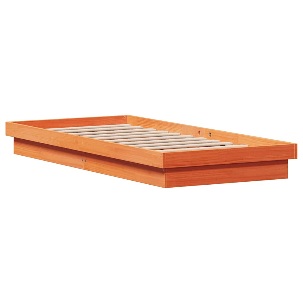 sengeramme med LED-lys 90x200 cm massivt fyrretræ gyldenbrun