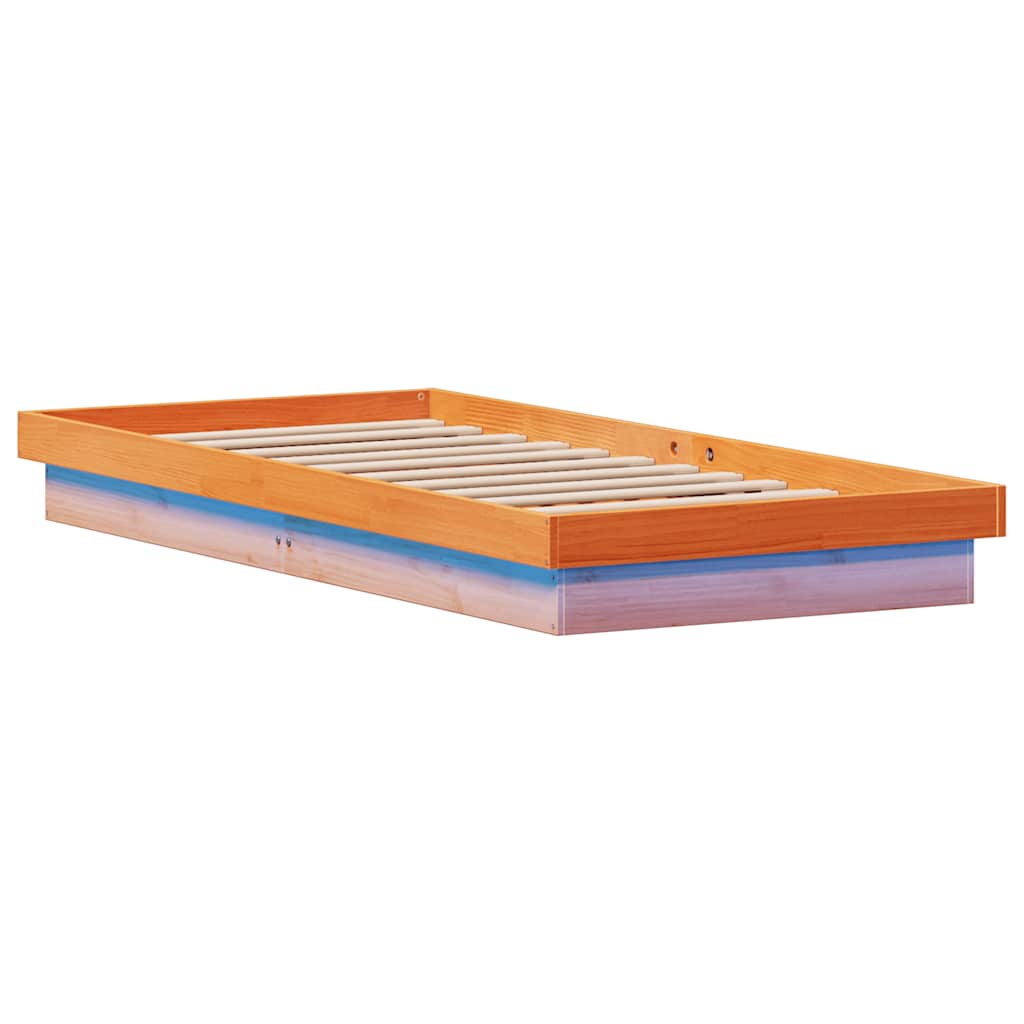 sengeramme med LED-lys 90x200 cm massivt fyrretræ gyldenbrun