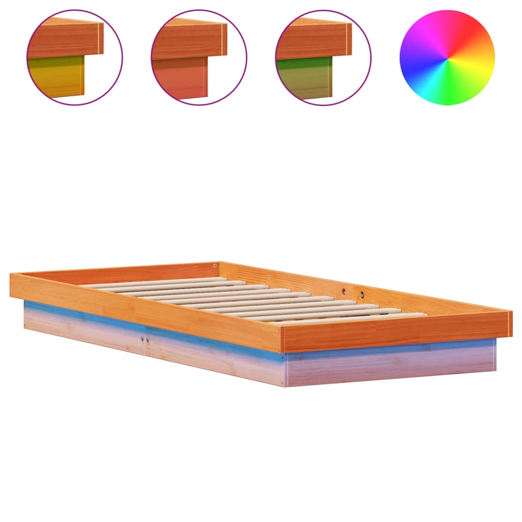 sengeramme med LED-lys 100x200 cm massivt fyrretræ gyldenbrun