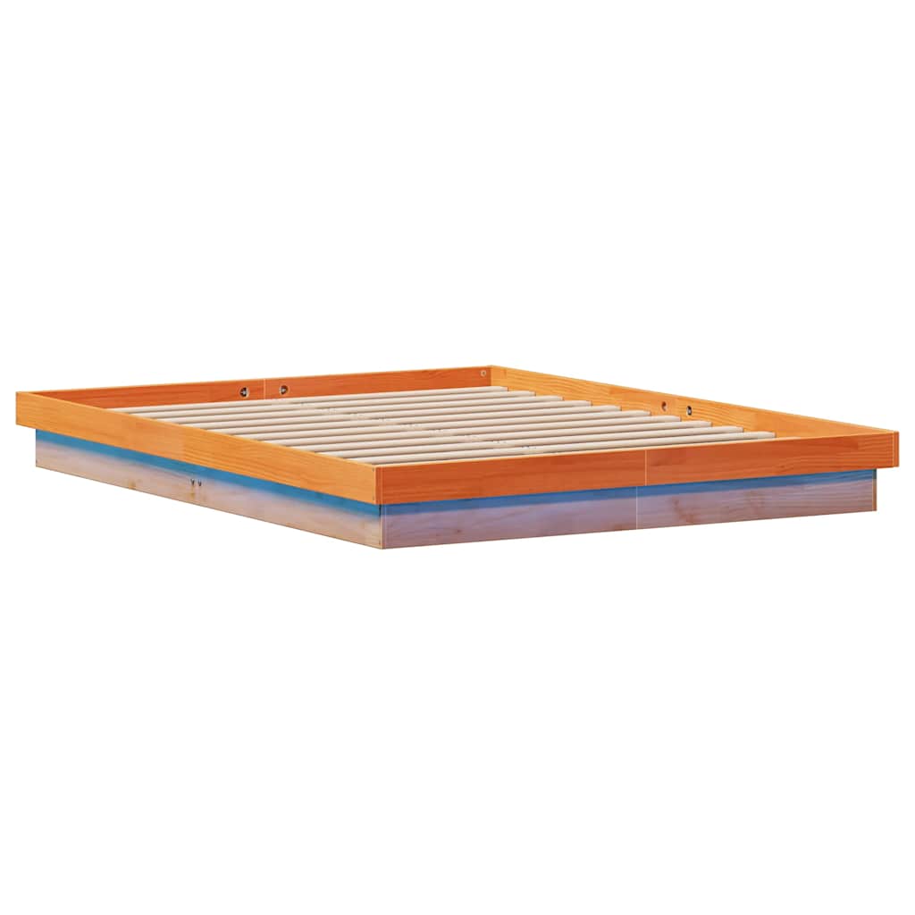 sengeramme med LED-lys 150x200 cm massivt fyrretræ gyldenbrun