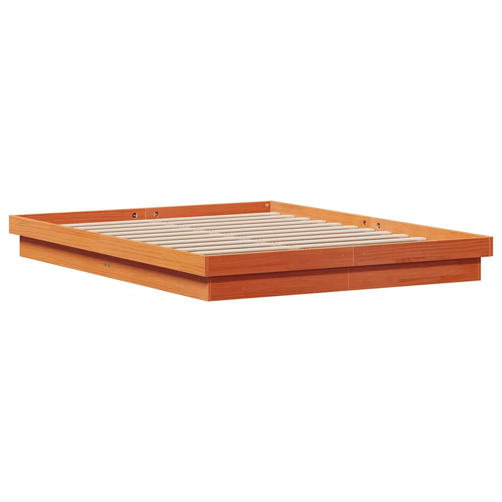 sengeramme med LED-lys 150x200 cm massivt fyrretræ gyldenbrun