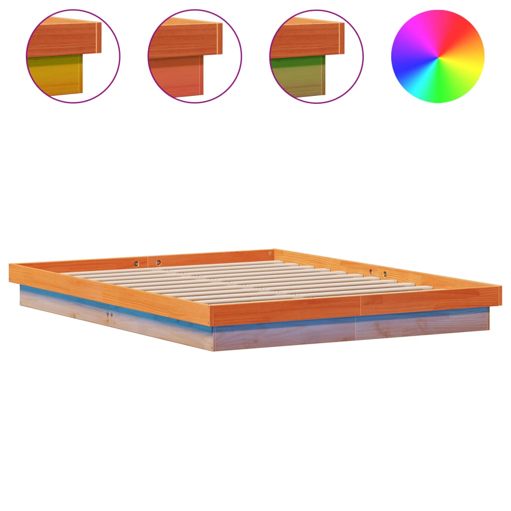 sengeramme med LED-lys 160x200 cm massivt fyrretræ gyldenbrun