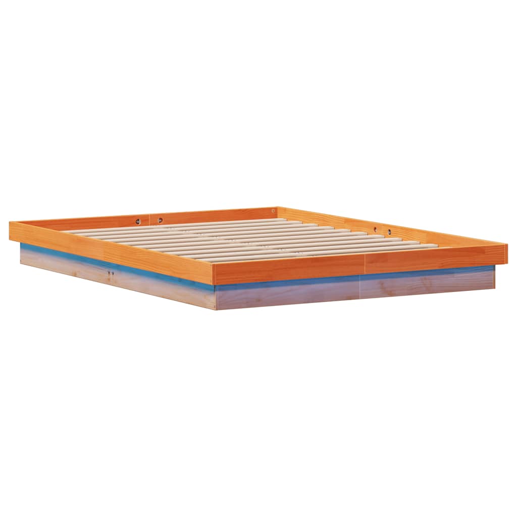 sengeramme med LED-lys 160x200 cm massivt fyrretræ gyldenbrun
