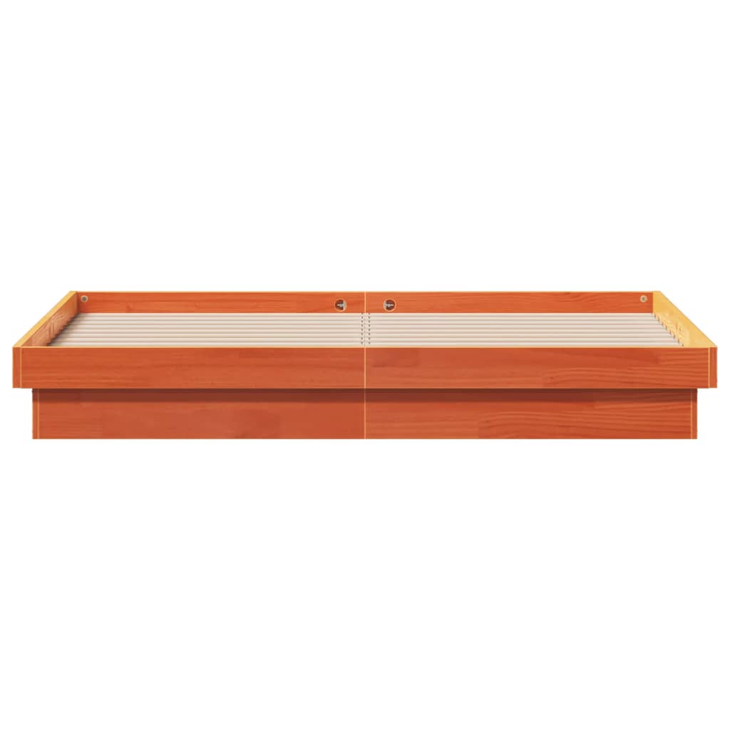 sengeramme med LED-lys 160x200 cm massivt fyrretræ gyldenbrun