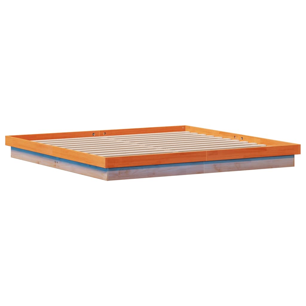 sengeramme med LED-lys 200x200 cm massivt fyrretræ gyldenbrun