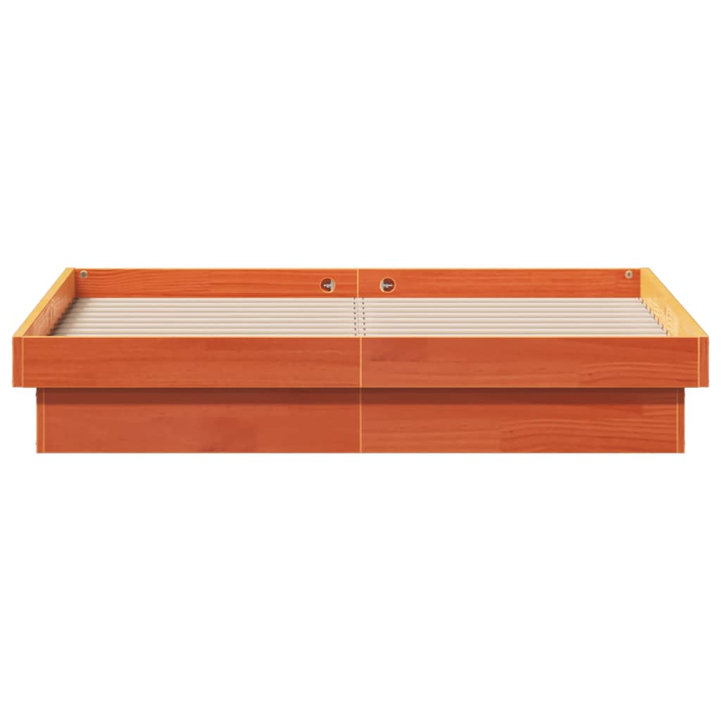 sengeramme med LED-lys 120x190 cm massivt fyrretræ gyldenbrun