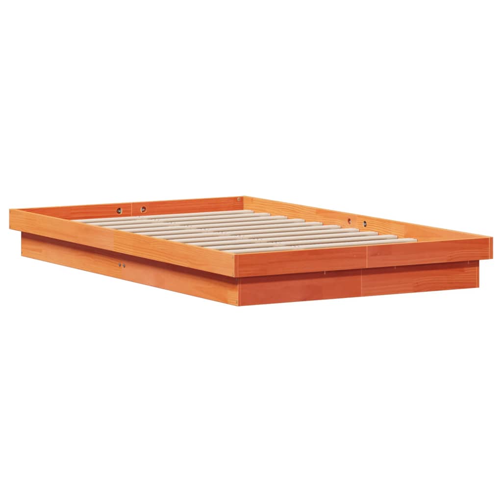 sengeramme med LED-lys 135x190 cm massivt fyrretræ brun