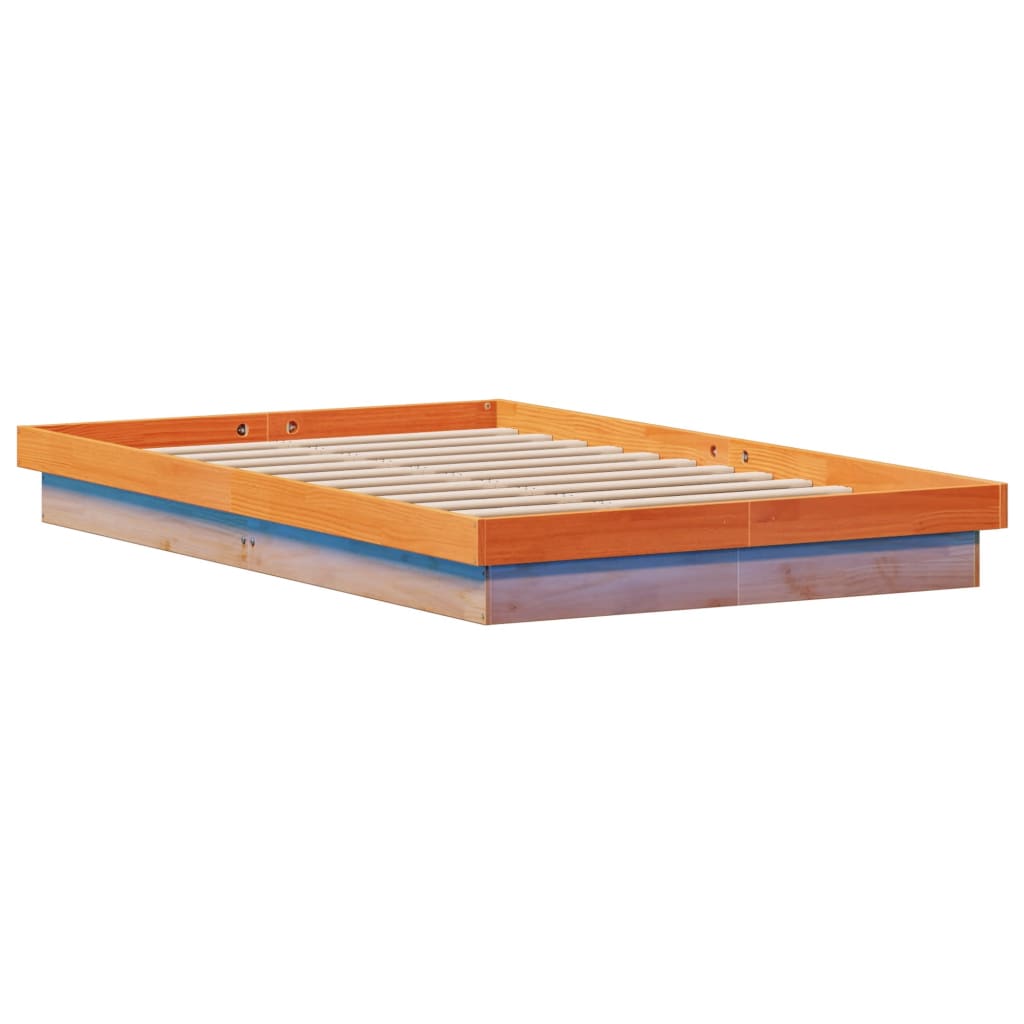 sengeramme med LED-lys 135x190 cm massivt fyrretræ brun
