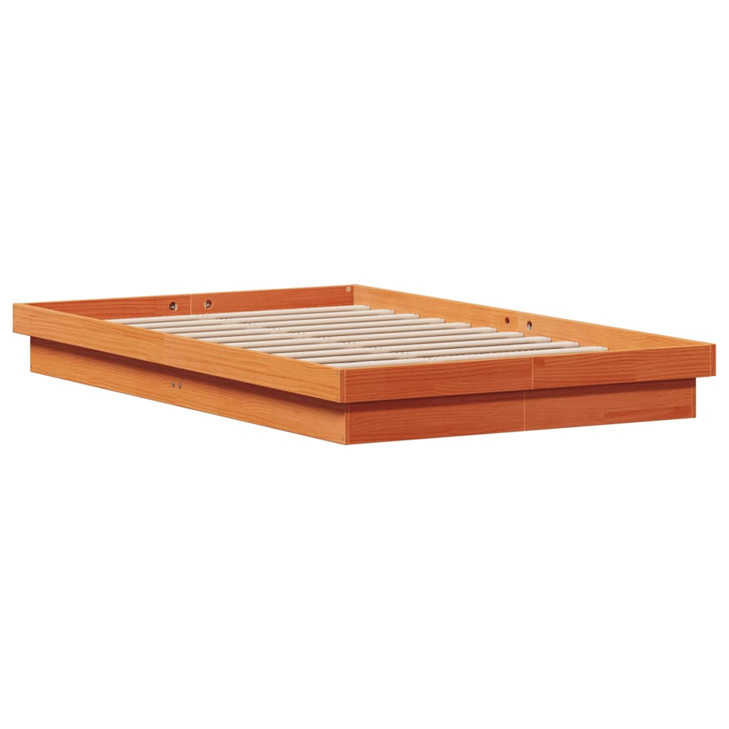 sengeramme med LED-lys 135x190 cm massivt fyrretræ brun