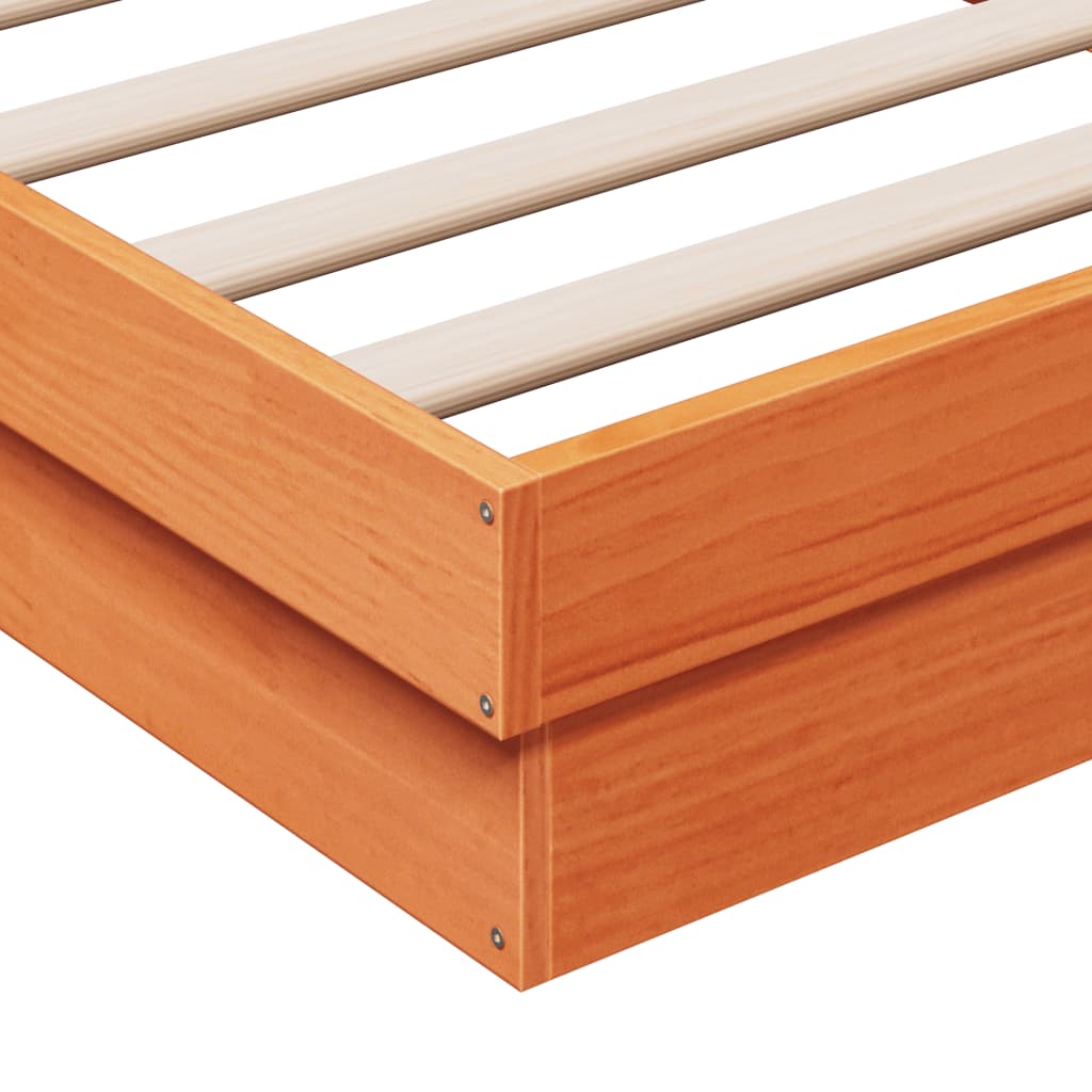 sengeramme med LED-lys 135x190 cm massivt fyrretræ brun