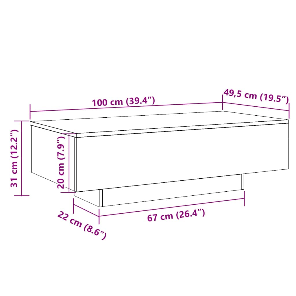 sofabord 100x49,5x31 cm konstrueret træ sonoma-eg