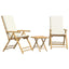 bistrostole 3 stk. foldbare med cremehvide hynder bambus