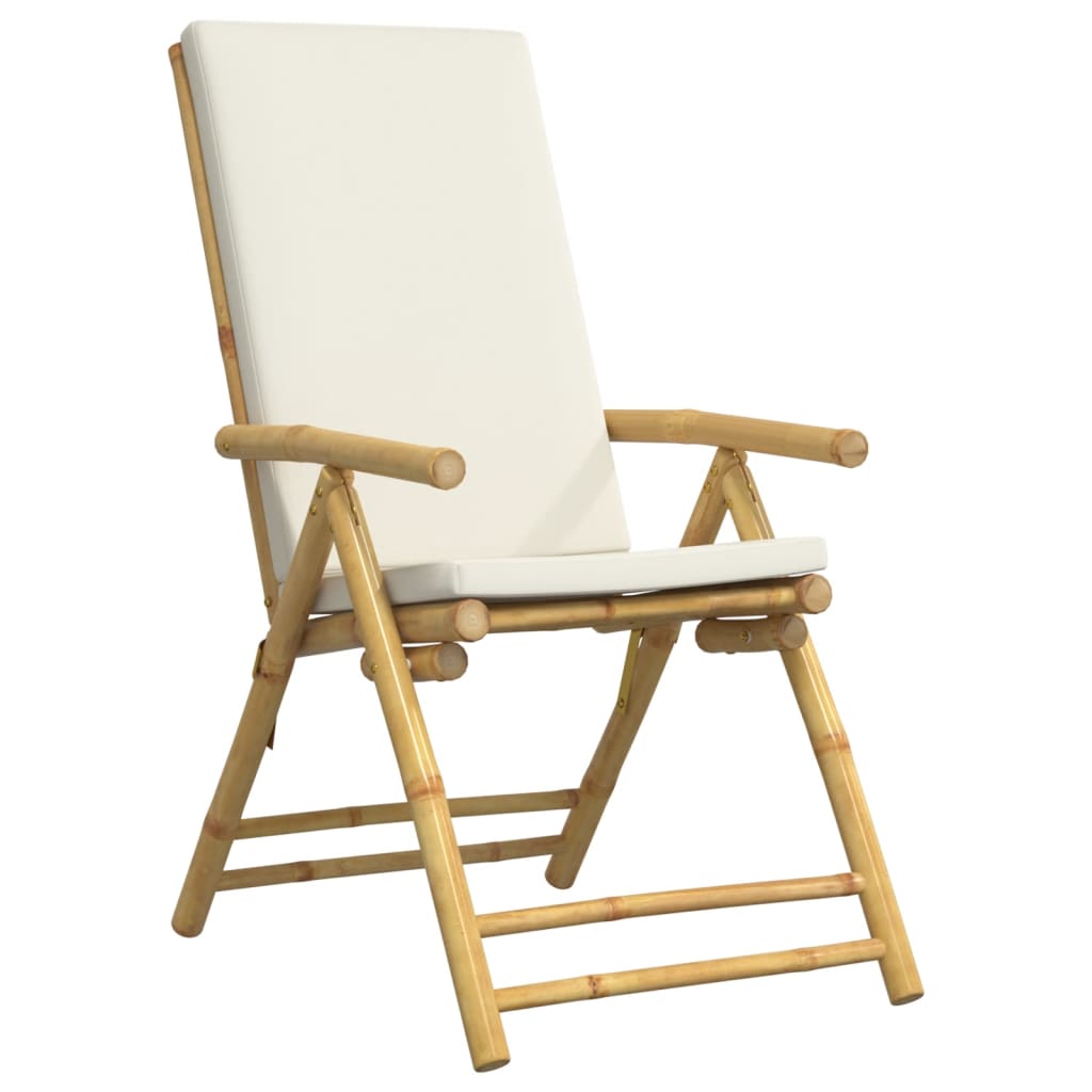 bistrostole 3 stk. foldbare med cremehvide hynder bambus