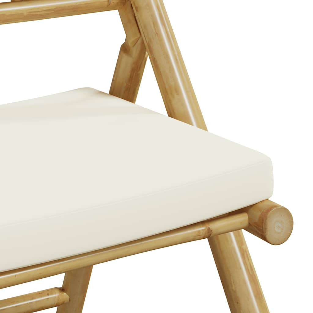 bistrostole 3 stk. foldbare med cremehvide hynder bambus