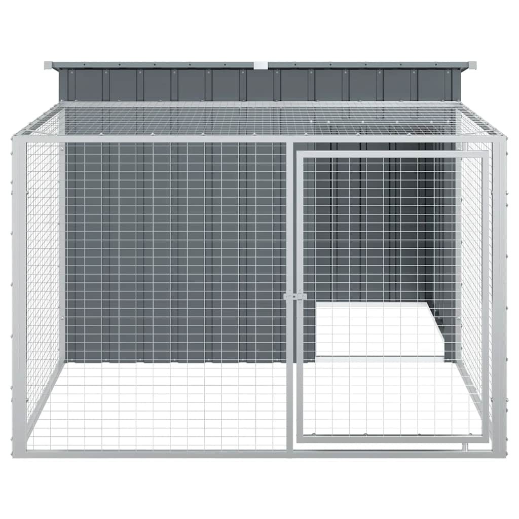 hundehus med løbegård antracit 153x194x110 cm galvaniseret stål