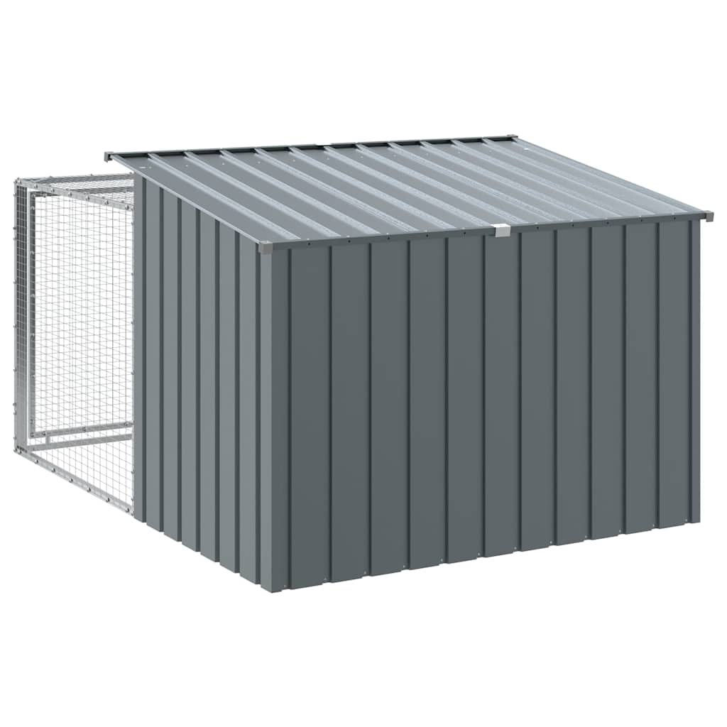 hundehus med løbegård antracit 153x194x110 cm galvaniseret stål