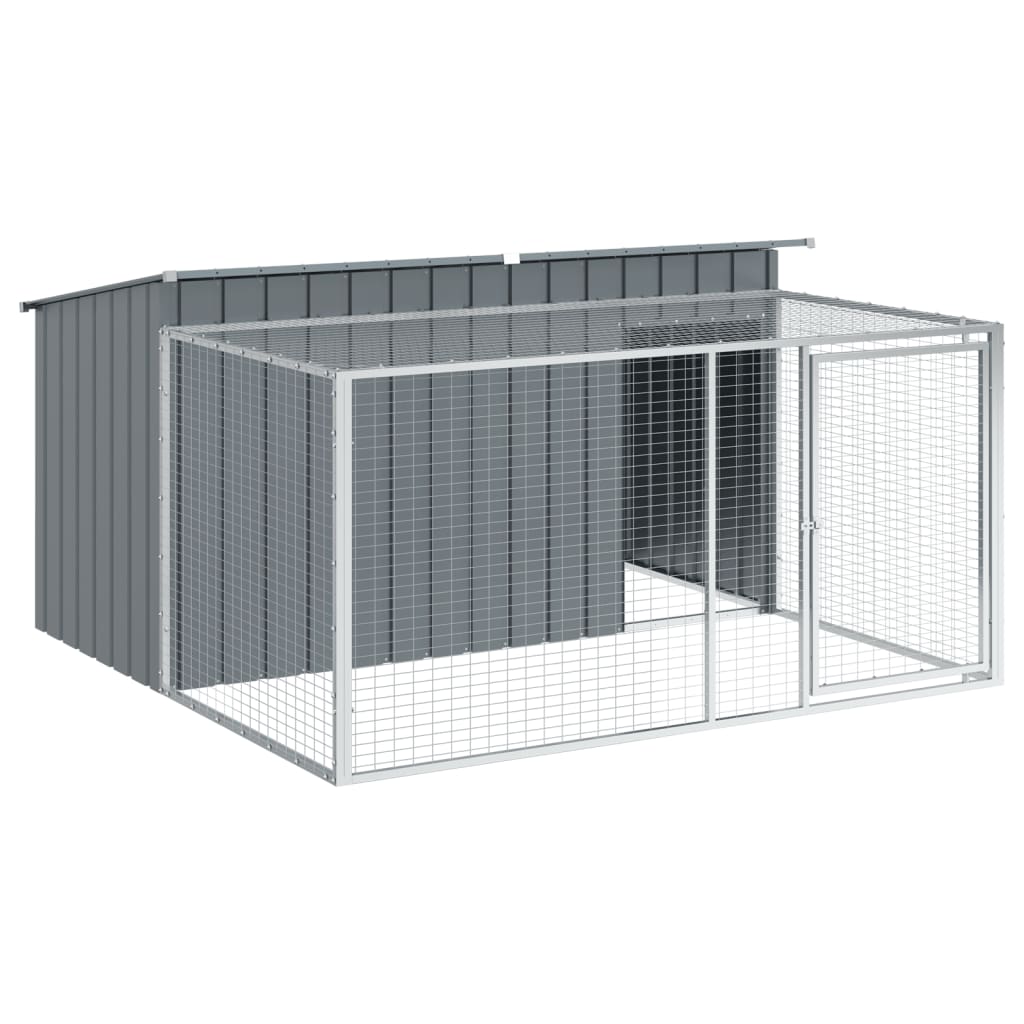 hundehus med løbegård antracit 197x194x110 cm galvaniseret stål