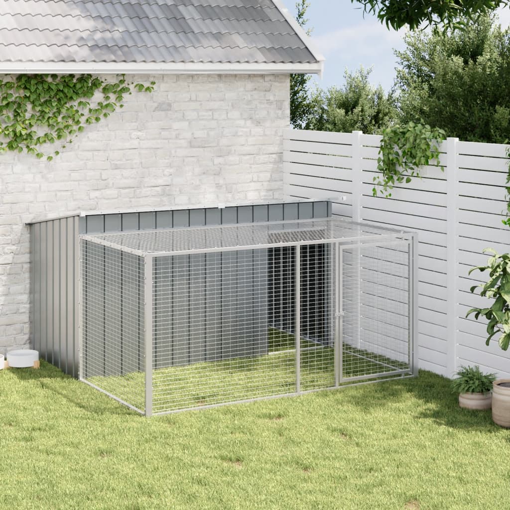 hundehus med løbegård antracit 197x194x110 cm galvaniseret stål