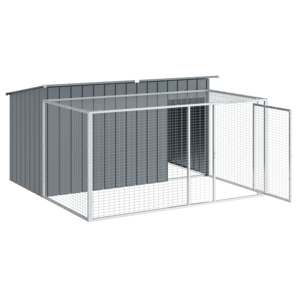 hundehus med løbegård antracit 197x194x110 cm galvaniseret stål