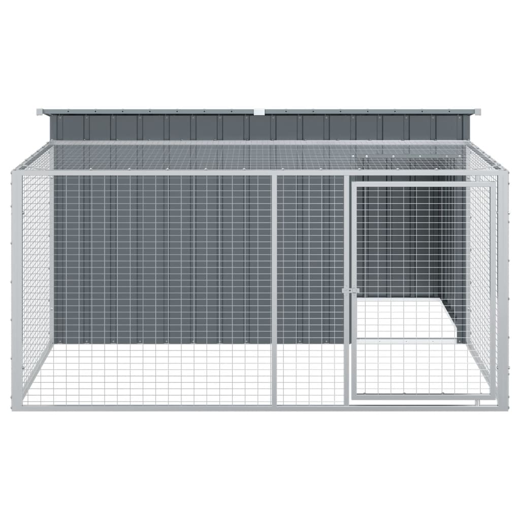 hundehus med løbegård antracit 197x194x110 cm galvaniseret stål