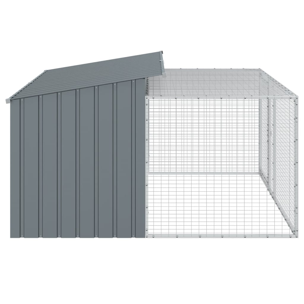 hundehus med løbegård antracit 197x194x110 cm galvaniseret stål