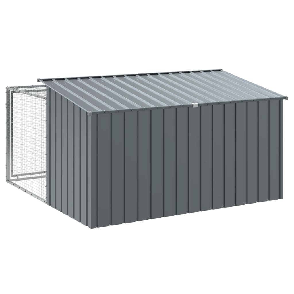 hundehus med løbegård antracit 197x194x110 cm galvaniseret stål