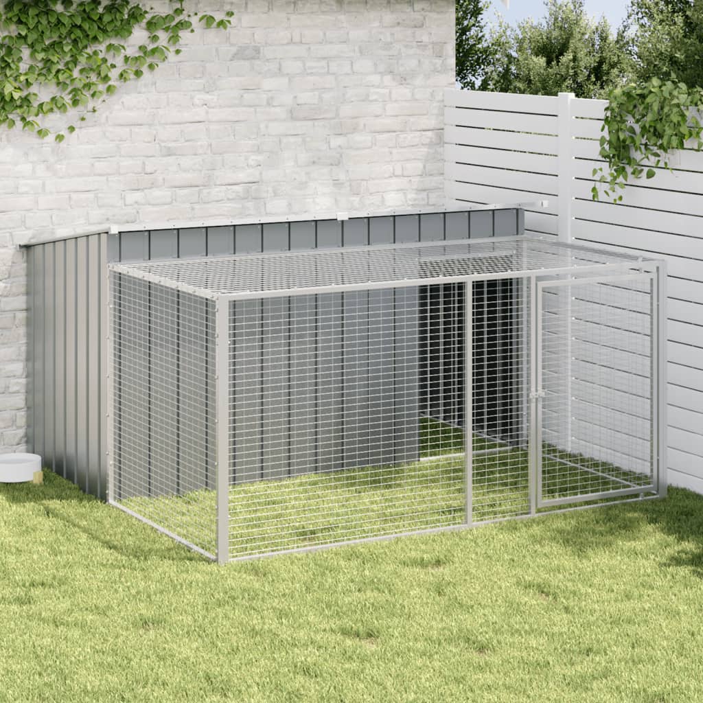 hundehus med løbegård antracit 197x194x110 cm galvaniseret stål