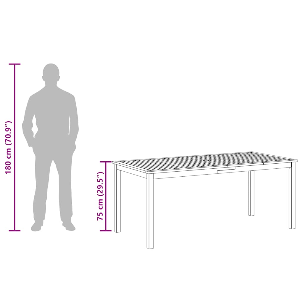 havebord 180x90x75 cm massivt akacietræ