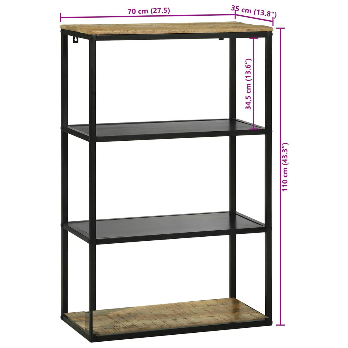 Bogreol 70 x 35 x 110 cm Massivt mangotræ